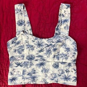 Abercrombie & Fitch Blue and White Linen Crop Tank Top